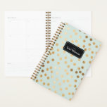 Mint and Gold Glitter Dots Year and Name Planner<br><div class="desc">Start your year off on the right foot with this personalised and chic week and month planner featuring a pattern of faux gold glitter dots on a pale minty aqua background. Don't forget to customise the front with the year and name of your choice!</div>