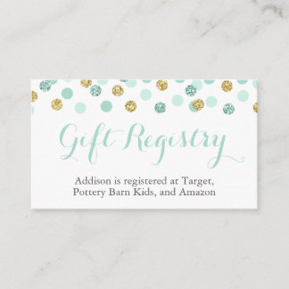 Mint and Gold Glitter Gift Registry Insert Cards