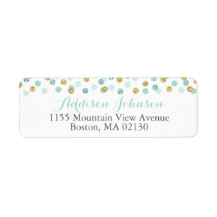 Mint and Gold Glitter Return Address Label Sticker
