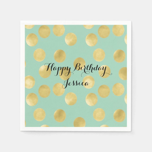 Mint and Gold Glitz Dots Birthday Napkin (Front)