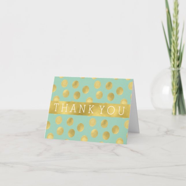Mint and Gold Glitz Dots Thank You (Front)