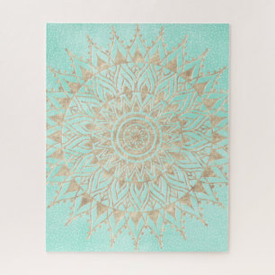 Mint and gold mandala jigsaw puzzle