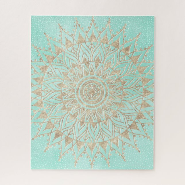 Mint and gold mandala jigsaw puzzle (Vertical)