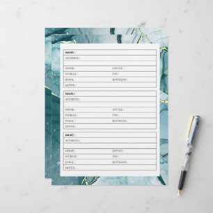Mint and gold marble address book page