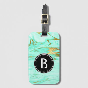 Mint and Gold Marble Monogram Luggage Bag Tag