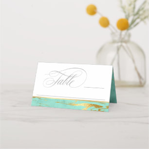 Mint and Gold Marble Pattern Wedding Place Card