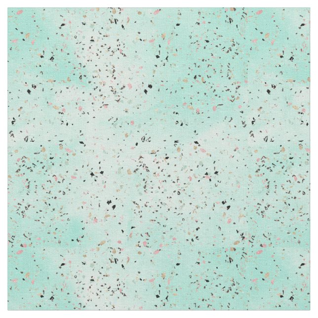 Mint and gold marble terrazzo design Confetti Fabric (Close Up)