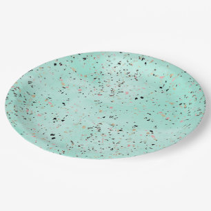 Mint and gold marble terrazzo design Confetti Paper Plate