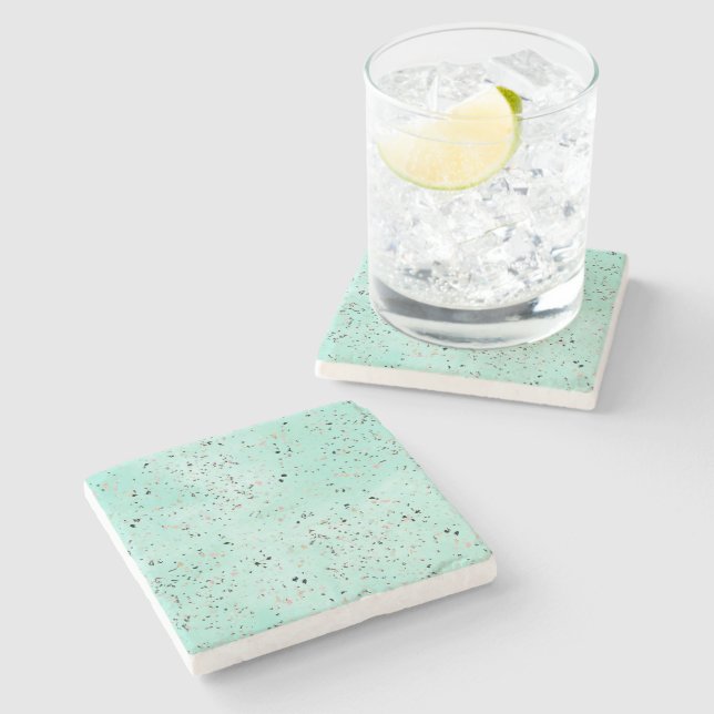 Mint and gold marble terrazzo design Confetti Stone Coaster (Side)