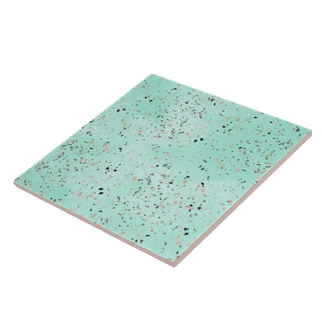 Mint and gold marble terrazzo design Confetti Tile (Side)