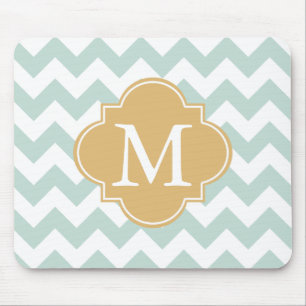 Mint and Gold Modern Chevron Custom Monogram Mouse Mat