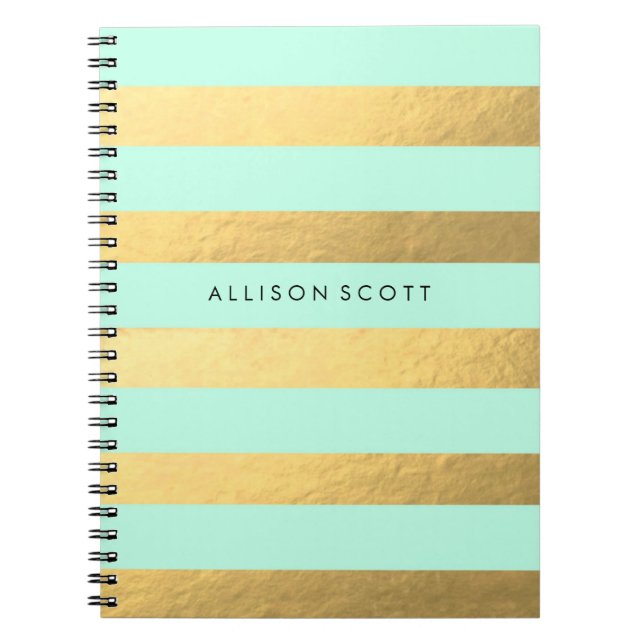 Mint And Gold Personalised Notebook (Front)