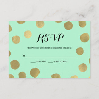Mint and Gold Polka Dot Wedding RSVP card