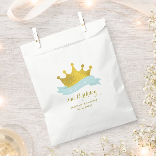 Mint and Gold Princess Birthday Party Favour Bags (Clipped)