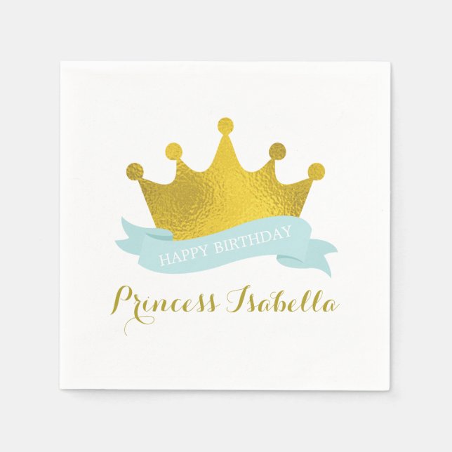 Mint and Gold Princess Birthday Party Napkin (Front)