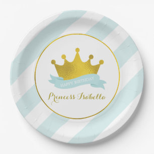 Mint and Gold Princess Birthday Party Paper Plate