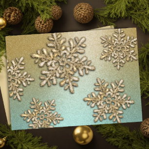 Mint and Gold Snowflake Shimmer Holiday Card