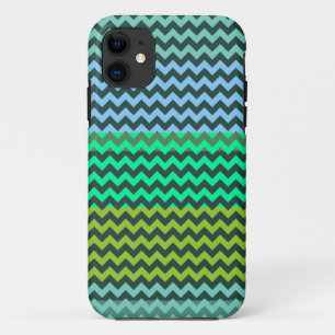 Mint and Green Chevron Zigzag Stripe Pattern iPhone 11 Case