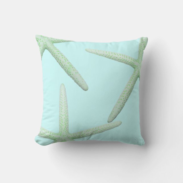 Mint and Green Starfish Coastal Decor Pillow (Front)