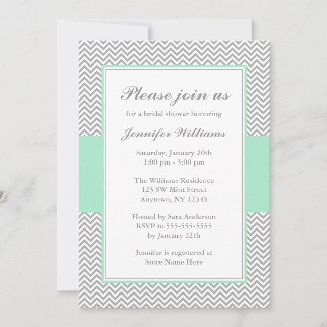 Mint and Grey Chevron Bridal Shower Invitation (Front)