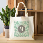 Mint and Grey Damask Pattern Custom Monogram Tote Bag<br><div class="desc">Add your monograms to this trendy and feminine floral damasks with popular colours. The damask has a whimsical chalkboard look.</div>