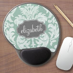 Mint and Grey Damask Pattern Custom Name Gel Mouse Mat<br><div class="desc">Add your name or monogram to this trendy and feminine floral damasks with popular colours. The damask has a whimsical chalkboard look.</div>