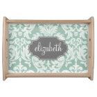 Mint and Grey Damask Pattern Custom Name