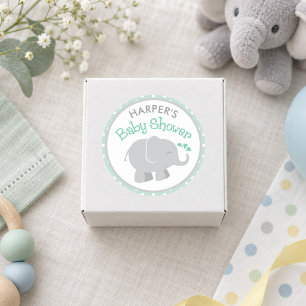 Mint and Grey Elephant Baby Shower Classic Round Sticker