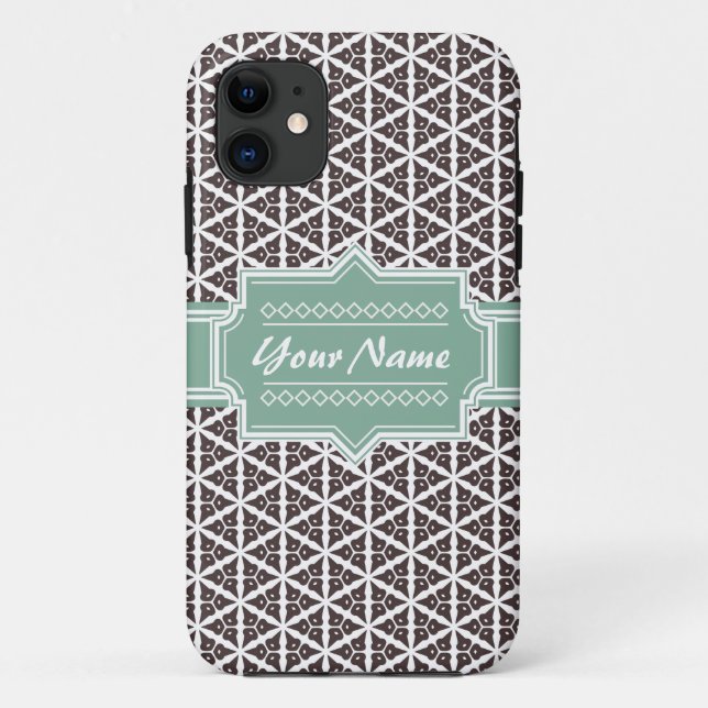 Mint and Grey Floral Trellis Pattern Personalised Case-Mate iPhone Case (Back)