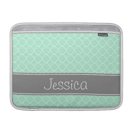 Mint and Grey Quatrefoil Pattern Personalised Sleeve For MacBook Air