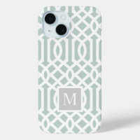 Mint and Grey Trellis Monogram | Editable Colours