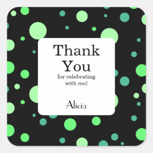 Mint And Jade Green Polka Dot Black Thank You Square Sticker