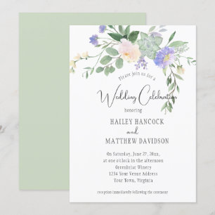 Mint and Lavender Florals and Succulents Wedding Invitation