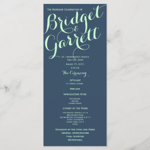 Mint and Navy Blue Text Design Wedding Program Programme