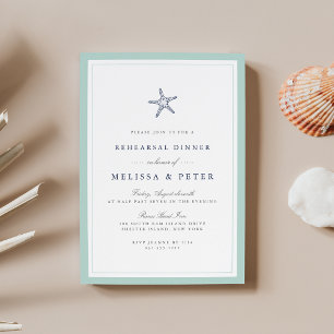 Mint and Navy Starfish Rehearsal Dinner Invitation