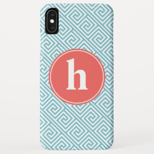 Mint and Orange Greek Key Pattern Monogram iPhone XS Max Case