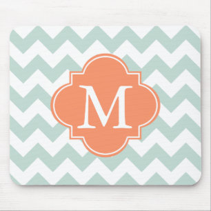 Mint and Orange Modern Chevron Custom Monogram Mouse Mat