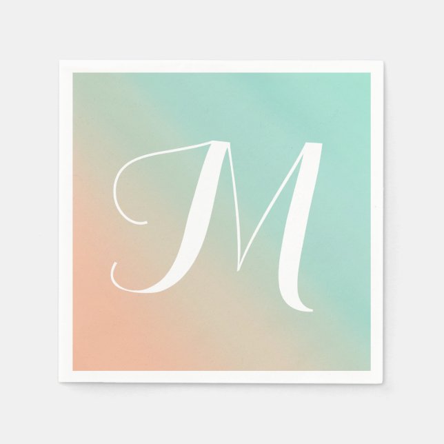 Mint and Peach Ombre Fade Monogram Napkin (Front)