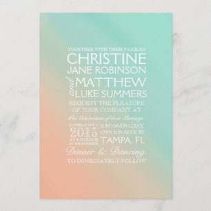 Mint and Peach Ombre Wedding Invitation