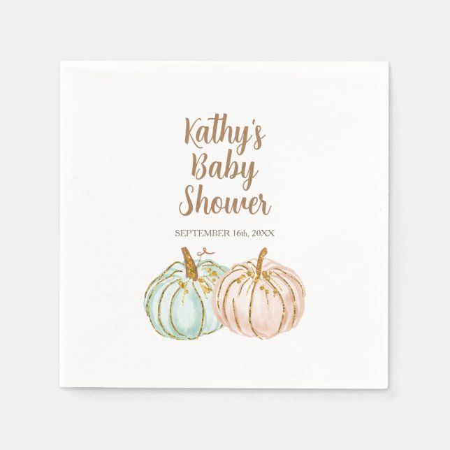 Mint and Peach Pumpkin Gold Cocktail Paper Napkins (Front)