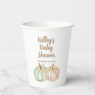 Mint and Peach Pumpkin Gold Glitter White Paper Paper Cups