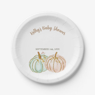 Mint and Peach Pumpkin Party Paper Plates