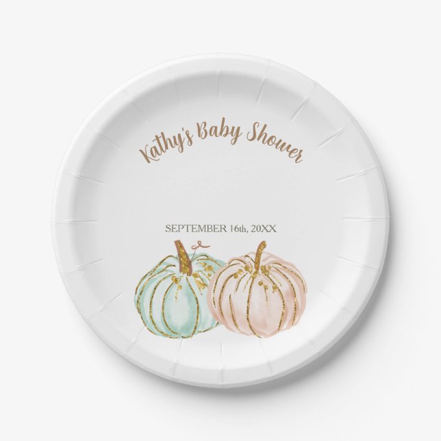 Mint and Peach Pumpkin Party Paper Plates (Front)
