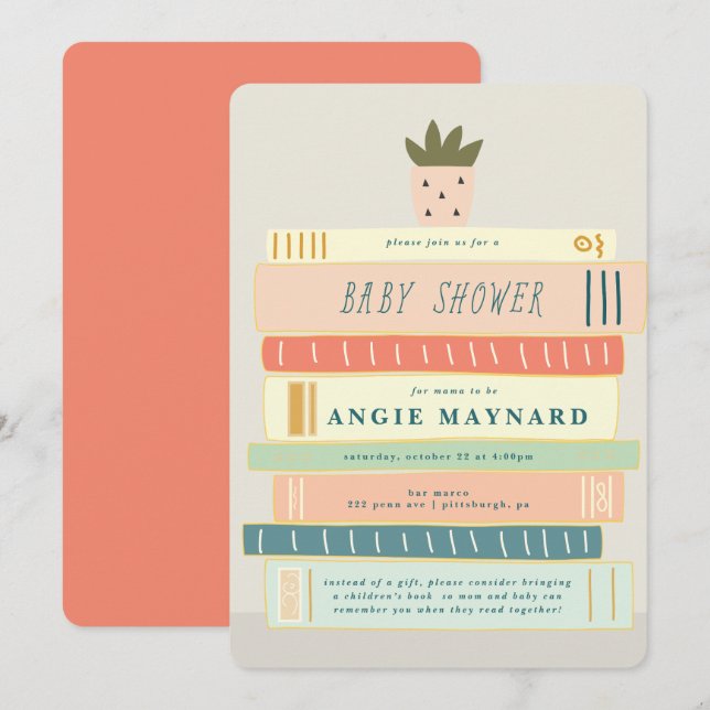Mint and Pink Books For Baby Baby Shower Invitation (Front/Back)