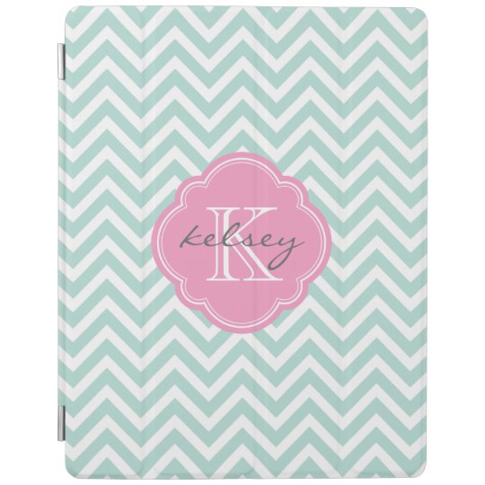 Mint and Pink Chevron Custom Monogram iPad Cover