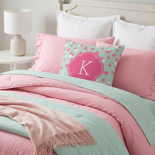 Mint and Pink Chic Vintage Floral Print Monogram Cushion