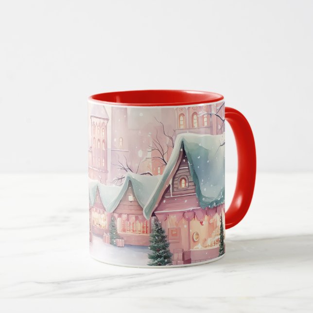 Mint and Pink Cosy Christmas Market - Winter Scene Mug (Front Right)