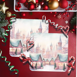 Mint and Pink Cosy Christmas Market - Winter Scene Square Paper Coaster