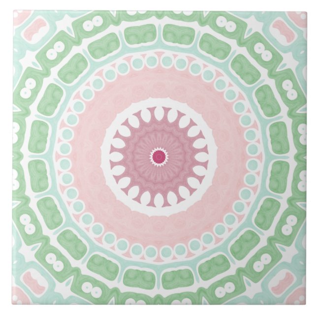 Mint and Pink Decorative Mandala Tile (Front)