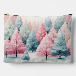 Mint and Pink Fir Trees Winter Scene Accessory Pouch